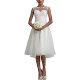 Hochzeitskleider Kurz A-Linie Damen Brautmode Vintage Brautkleider Standesamt Ärmellos Weiß 42 - 42