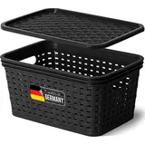 Novaliv Aufbewahrungsbox mit Deckel Mini 2L Korb Schwarz in Rattan Design Lebensmittelecht Aufbewahrungskorb Stapelbox Nestbar Kunststoff BPA-frei ...