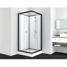 SANOTECHNIK Komplettdusche mit Schiebetür 90 x 90 cm schwarz Sicherheitsglas PS15B