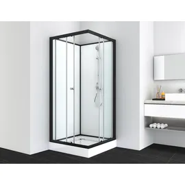 SANOTECHNIK Komplettdusche mit Schiebetür 90 x 90 cm schwarz Sicherheitsglas PS15B