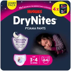 Huggies DryNites Pyjama Pants Einweg Mädchen in Disney Design 3-4 Jahre Jumbopack 4 x 16, 16-23 kg