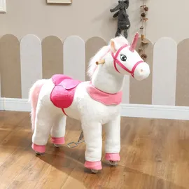 aiyaplay Reitpferd auf Rollen Spielpferd zum Reiten mit Einhorn-Design Weiß