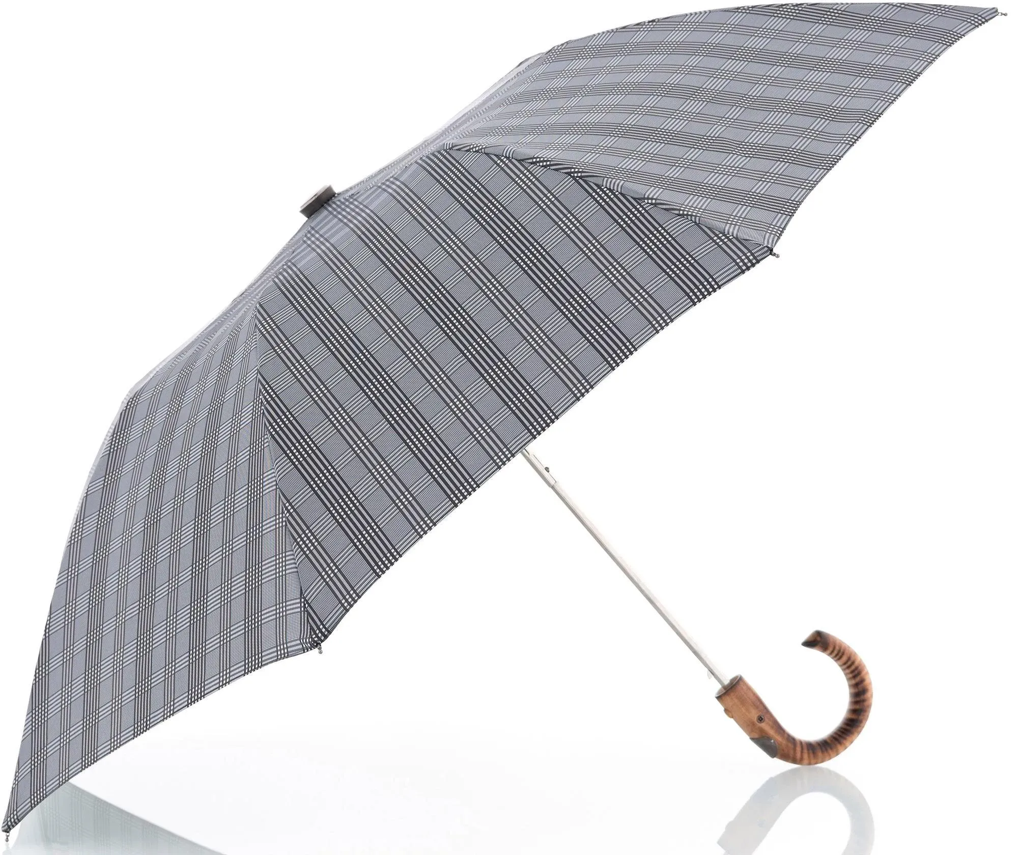 Taschenregenschirm DOPPLER MANUFAKTUR "Rancher Orion, karo grau" grau Regenschirme Taschenschirme handgemachter Manufaktur-Taschenschirm