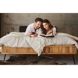 byoak Bett KULA 90 x 190 aus Massivholz, mit Polsterkopfteil, Naturgeölt - Naturbelassen