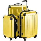 Hauptstadtkoffer - Alex - 3er Koffer-Set Trolley-Set Rollkoffer Reisekoffer Erweiterbar, 4 Rollen, (S, M & L), Gelb