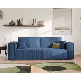 GREKPOL Schlafsofa mit Bettkasten 240x105 - Cord Blau Sofa mit schlaffunktion - Couch mit Schlaffunktion - Sofa 3 Sitzer - Wohnzimmer Couch - Schlafcouch