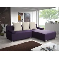 Fun Möbel Ecksofa Sofa LUCY mit Schlaffunktion Violett / Beige Ottomane Rechts - Beige