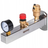 Uponor Fluvia INOX Sicherheitsgruppe 3 bar für Heizung mit Anschluss für Ausdehnungsgefäß 3/4", Anschlußgruppe Edelstahl für Zentralheizung