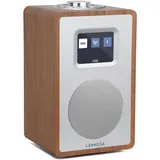 LEMEGA CR4+ DAB Radio Mit Bluetooth 5.3 (Holzgehäuse,Tragbares DAB Plus Radio,Küchenradio,UKW-Radio,Doppelalarmuhr,Schlummerfunktion,40 Voreinstellungen,Farbdisplay,Netzbetrieb und Batterien),Walnuss