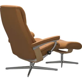 Stressless Relaxsessel STRESSLESS "View", braun (new caramel), B:82cm H:109cm T:81cm, Sessel, Relaxsessel, mit Hocker, mit Cross Base, Größe S, M & L, Holzakzent Eiche