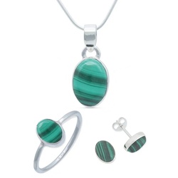 mantraroma Schmuckset 925er Silber mit Malachit (Schmuckset aus 925 Silber)
