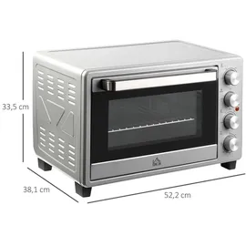 Homcom Minibackofen 32l 1600 W silber inkl. Backblech + Grillrost + Krümelblech