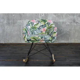 KAWOLA Schaukelstuhl Stella Schaukelsessel Esszimmerstuhl Stoff Flamingo