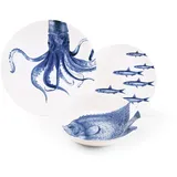 Excelsa Geschirrset 3-Teiliges Faune&Flore Keramik Blau Und Weiß