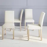 sweeek 4er Set Stühle mit Stoffbezug Beige, Holzbeine mit gekalktem Finish