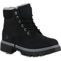 VAN HILL Damen Worker Boots Stiefeletten Bequeme Schuhe 216313 Schwarz, 38 - 38