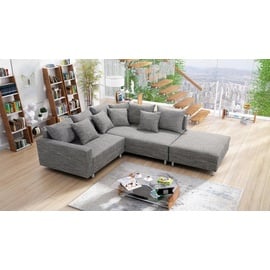 Küchen-Preisbombe Wohnlandschaft Sofa Couch Ecksofa Eckcouch Gewebestoff hellgrau + Hocker Minsk R