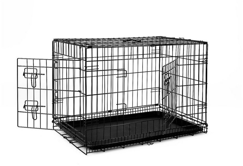 lionto Tiertransportbox Hundetransportkäfig mit Bodenwanne, faltbar, 76 cm x 49 cm x 56 cm schwarz 76 cm x 56 cm x 49 cm