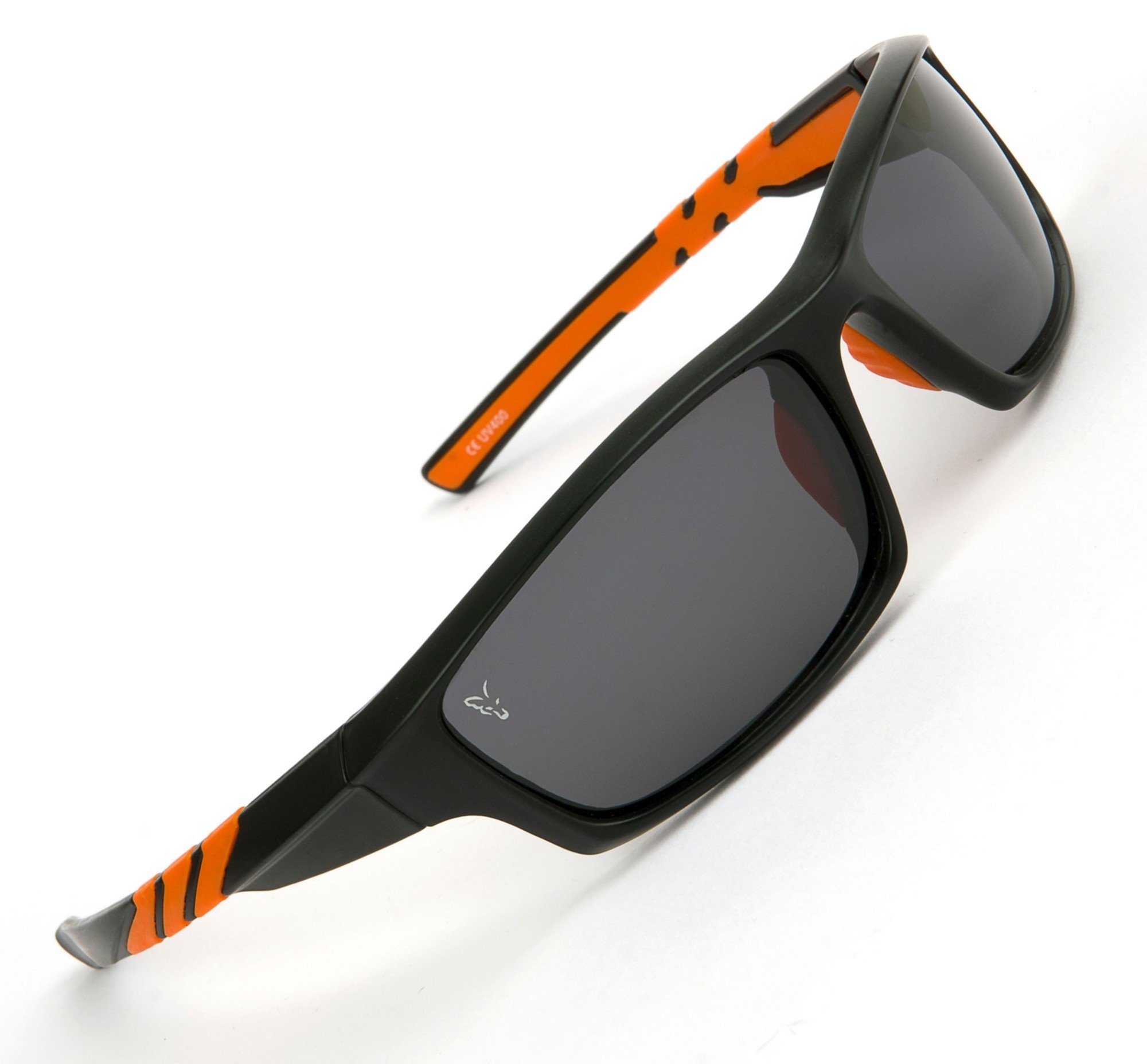 Fox Sunglasses Black Orange wraps grey lense - Polbrille zum Waller & Karpfenangeln, Polarisationsbrille zum Angeln, Angelbrille