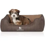 Knuffelwuff Orthopädisches Hundebett Outlander aus Laser-gestepptem Kunstleder M-L 85 x 63cm Coffee/Braun - Abnehmbarer Bezug - leicht zu reinigen - für große, mittelgroße und kleine Hunde