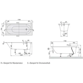 Villeroy & Boch Oberon Rechteck-Whirlwanne 75 x 170 cm (UCC170OBE2A1V01)