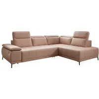 Luxusbetten24 Schlafsofa Designer L Sofa Lyra in Echtleder, mit elektrischer Schlaffunktion rosa