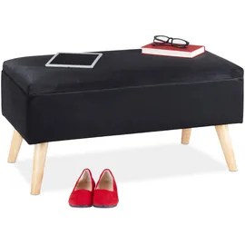 Relaxdays Truhenbank Samt Schwarz 41 x 80 x 40 cm