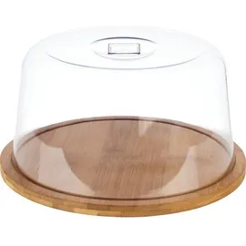APS Tablett mit Haube - Rundes Holztablett aus Bambus mit Abdeckhaube (Ø 25 cm, Höhe: 13,5 cm) - Käseglocke, Käsebrett