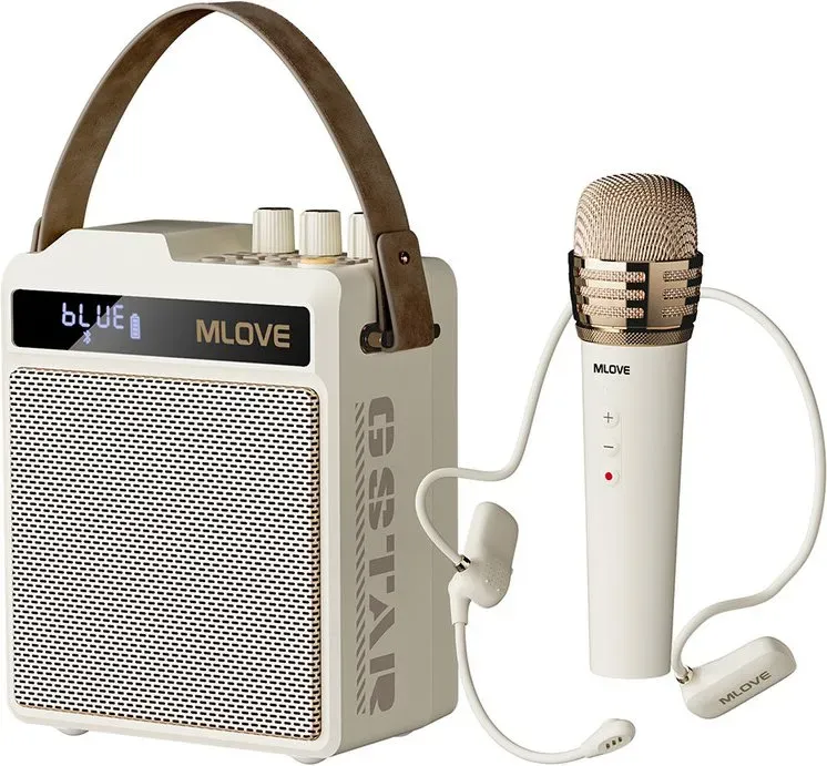 MLOVE N5 All-in-One-Karaoké- & PA-System mit kabellosem Headset + Handheld-Mikrofon, Pro-DSP-Audioprozessor