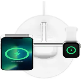 Belkin BoostCharge Pro 3-in-1 Ladegerät mit MagSafe 15 W, Weiß AC Kabelloses Aufladen Schnellladung Indoor