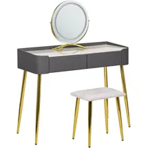 Beliani Schminktisch mit Spiegel und Hocker Surin Led Grau