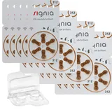120x Signia by Siemens Gr. 312 Hörgerätebatterien, 20x6er Blister PR41 Braun 24607 + Aufbewahrungsbox f. 2 Batterien (10, 13, 312, 675), transparente Batteriebox für Knopfzellen < Ø 12 mm x H 6 mm