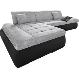 DOMO collection Ecksofa "PB Moric wahlweise mit Bettfunktion + Armteilverstellung, L-Form", silber (schwarz, silber), B:300cm H:80cm T:172cm, Kunstleder SOFTLUX / Struktur (90% Polyester, 10% Polyacryl);Zierkissen: Struktur (90% Polyester, 10% Polyacryl);Microfaser