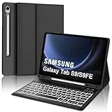 Samsung Galaxy Tab S9 FE Tastatur, Galaxy Tab S9 Hülle mit Tastatur, Samsung Tablet Tastatur für S9 FE 10.9"/Tab S9 11" 2023, Magnetisch Abnehmbarer 7-Farbige Beleuchtung mit QWERTZ Layout, Schwarz