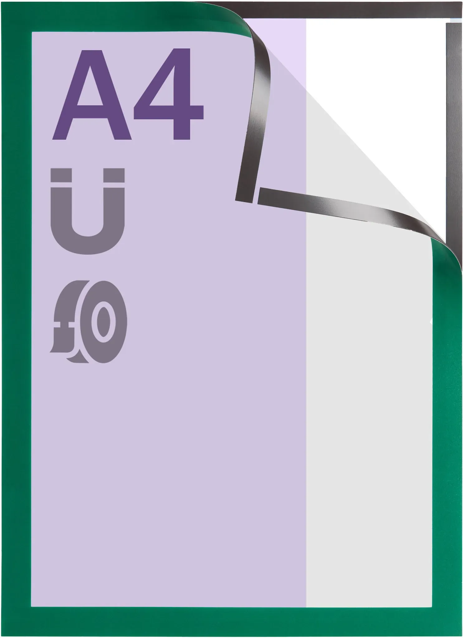 Magnetrahmen A4, selbstklebend grün  | selbstklebend vollflächig, Hart-PVC