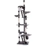 Wiltec Kratzbaum 240-260 cm grau/weiß, Katzenkratzbaum deckenhoch mit Sisal, Kletterbaum für Katzen, Deckenspanner Katzenbaum mit Hängematten