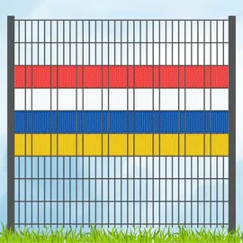 zaun|zu® Sichtschutz Fastnachtsfarben Rot-Weiß-Blau-Gelb Volle Streifenbreite Gelocht