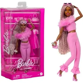 Barbie Deluxe Style-Puppe Nr. 4 mit weichem rosafarbenem Jumpsuit und rosa und braunen geflochtenen Zöpfchen