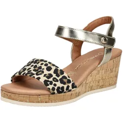 Keilsandalette MARCO TOZZI "Marco Tozzi Sandalen Leder", Damen, Gr. 38, braun (leopard), Leder, casual, Schuhe