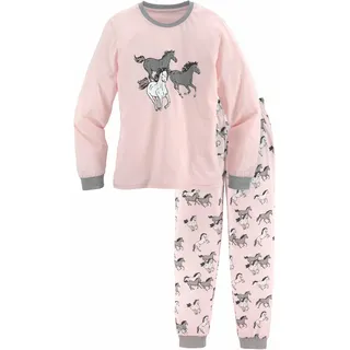 PETITE FLEUR KIDS petite fleur Pyjama, (2 tlg., 1 Stück), Schlafanzug in langer Form mit Pferde Print PETITE FLEUR rosa-grau-meliert
