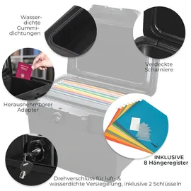 HMF 250453 Feuerfeste Wasserdichte Dokumentenbox DIN A4, 44,5 x 34 x 33 cm, Schwarz