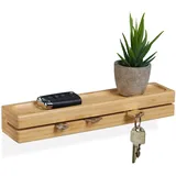 Relaxdays Schlüsselbrett, mit Ablage, Bambus, Breite: 29,5 cm, Schlüsselaufbewahrung Wandmontage, Natur