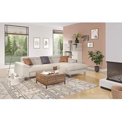 Ecksofa COTTA "Komaris L-Form", grau (platinum), B:244cm H:72cm T:166cm, 100% Polyester, Sofas, mit Kopfteilverstellung, wahlweise Bettfunktion,Stauraum & Beleuchtung, Topseller