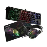 Noua Gaming USB Kit 4in1 Rainbow Kopfhörer, beleuchtete Mini-Tastatur mit 12 Multimedia- und Anti-Ghosting, italienisches Layout QWERTY, 7200DPI mit 6 Tasten, rutschfeste Matte - Schwarz