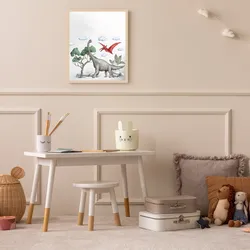 Lüttenhütt Bild mit Rahmen »Dinosaurier«, Baum-Dinosaurier-Fantasy-Tiere, (1 St.), Premium Rahmenbild, Motive in wunderschönen Pastelltönen Lüttenhütt Farbe Rahmen: beige + Farbe Bild(er): bunt