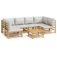 vidaXL Garten-Lounge-Set 7-tlg. mit hellgrauen Kissen Bambus braun