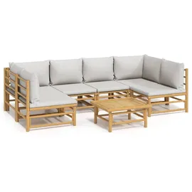 vidaXL Garten-Lounge-Set 7-tlg. mit hellgrauen Kissen Bambus braun