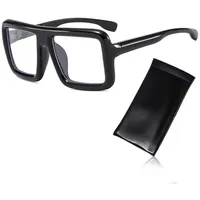 THXFUNAREA Übergroße Brille, Retro-Brille mit großem Rahmen, dicker schwarzer Rahmen, klare Gläser, quadratische Brille, Mode- und Kostümzubehör, klassische Kunstbrille, Nerd-Spaßbrille (schwarz) - M