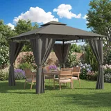 Devoko Garden Pavillon 3x3 Wasserdicht Stabil Winterfest Deluxe Gazebo, UV-Schutz 50+ Doppellagiges Grilpavillons mit seitenwänden für 4-8 Personen, Partyzelt für Freizeit, Partys,Grau