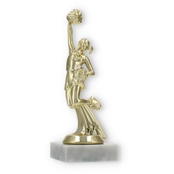 Pokal Kunststofffigur Cheerleader gold auf weißem Marmorsockel 18,5cm
